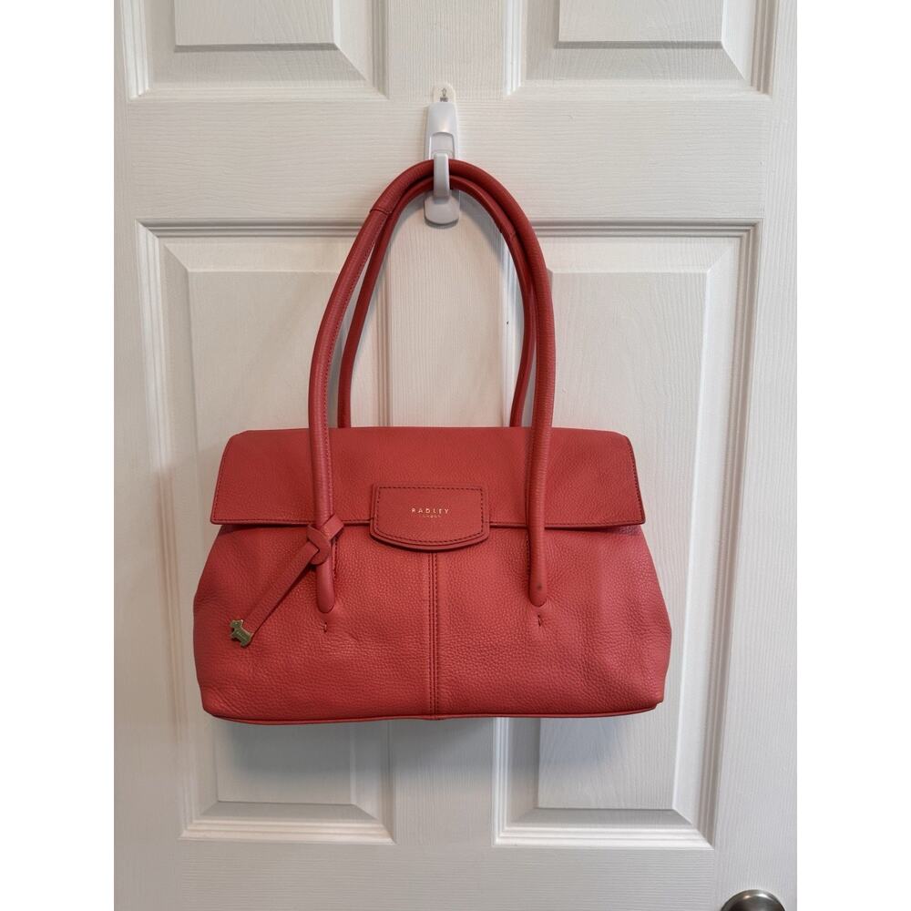 Radley London Deep Coral Pebbled Leather Double Handle Bag Burnham Beeches